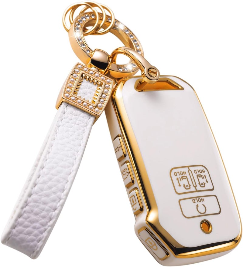 CACARLIKE for Kia Key Fob Cover with Leather Lanyard, Car Key Fob Case Compatible with Kia Carnival Cadenza 6/7 Buttons KA4 EX SX LX Fiesta Smart Key Protector Holder - Image 1